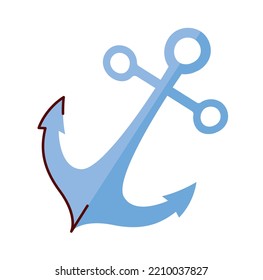 Blue anchor icon. Graphic element for website. Sticker for social networks and messengers. Travel, ship inventory. Poster or banner. Interface for games and apps. Cartoon flat vector illustration