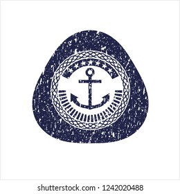 Blue anchor icon inside distressed rubber grunge stamp