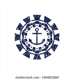 Blue anchor icon inside distressed with rubber seal texture