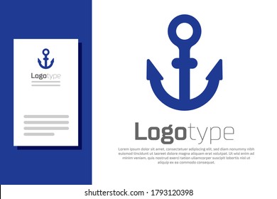 Blue Anchor icon isolated on white background. Logo design template element. Vector