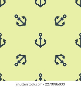 Blue Anchor icon isolated seamless pattern on yellow background.  Vector