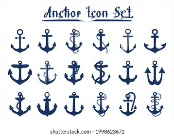 Blue anchor icon set for presentation, print, website, apps