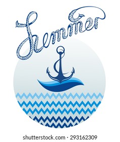 Blue anchor icon.Summer card