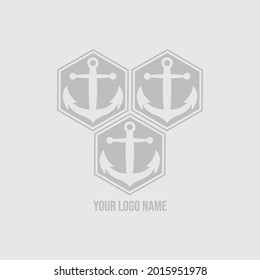 Ilustración del logotipo del ancla azul con tres hexágonos.