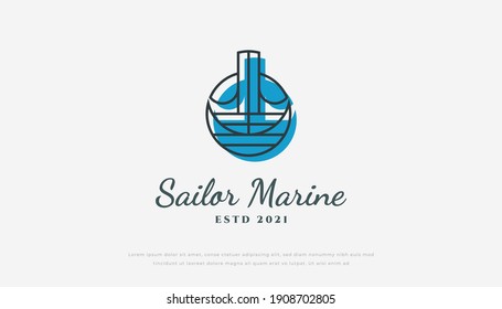 Blaues Anchor-Logo mit einfachem und minimalistischem Konzept im Cartoon-Stil. Emblem-Logo