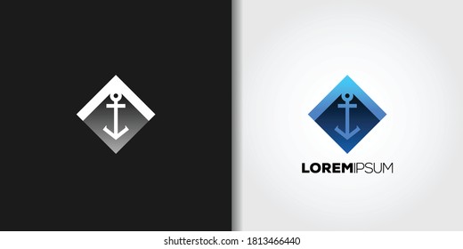 blue anchor logo template set vector