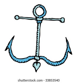 blue anchor rustic hand drawing