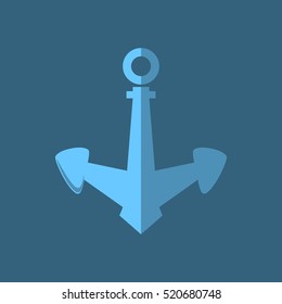 Blue Anchor , Ship Equipment, Flat Design  Vector Illustration 