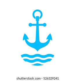 Blue anchor vector icon, isolated object on white background,
