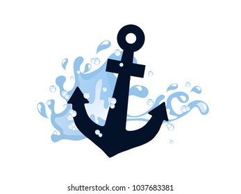 Blue anchor in wave isolated on white background