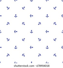 Blue anchors on white background. Seamless pattern. Vector image.