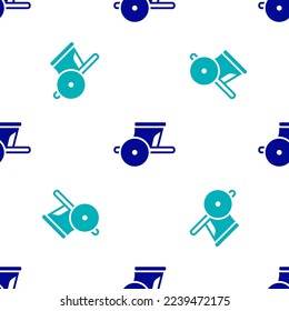 Blue Ancient Greece chariot icon isolated seamless pattern on white background.  Vector