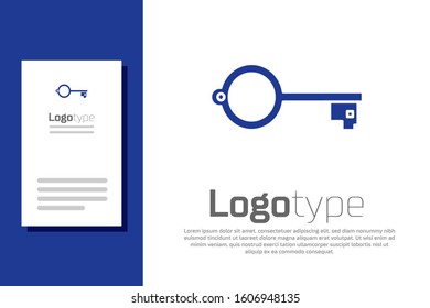 Blue Ancient key for game icon isolated on white background. Logo design template element. Vector Illustration