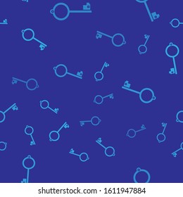 Blue Ancient key for game icon isolated seamless pattern on blue background.  Vector Illustration