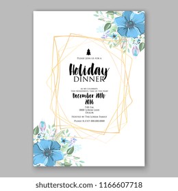 Blue Anemone floral vector background for christmas invitation baby shower invitation bridal shower wedding invitation card template