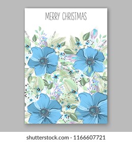 Blue Anemone floral vector background for christmas invitation baby shower invitation bridal shower wedding invitation card template