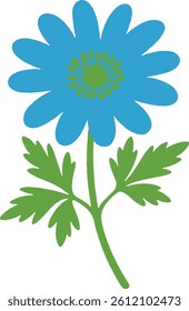 Blue Anemone Flower Vector Illustration – Hand Drawn Botanical Spring Floral Art in Minimalist Flat Style