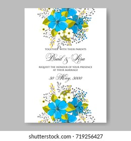 Blue Anemone wedding invitation card