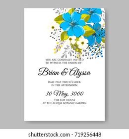 Blue Anemone wedding invitation card