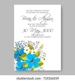 Blue Anemone wedding invitation card