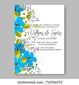 Blue Anemone wedding invitation card