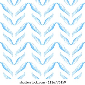 Blue angel bird wings vector light simple design seamless pattern for textile and wrapping paper. Romantic cute valentines day decoration.