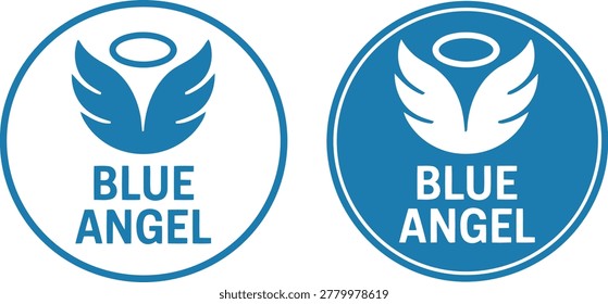 Blue Angel quality certification logo set in blue and white circular badge design isolated on white background