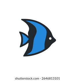 Blue angelfish swims in white isolated aquarium illustration
