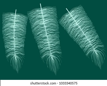 Blue Angelic Fluff. Beautiful Hand Drawn Feathers Isolated. Fluff for Wallpaper, Illustration, Carnival, Masquerade, Invitation, Paper, Textile. Decoration Element for Your Design.