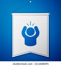 Blue Anger icon isolated on blue background. Anger, rage, screaming concept. White pennant template. Vector