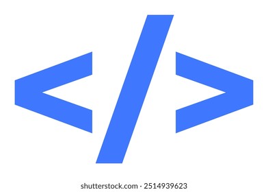 Blue angle brackets enclosing a forward slash, symbolizing HTML coding. Ideal for web development, programming, software design, tech, and digital learning themes. Simple, clean, and modern design