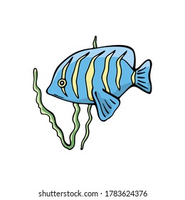 blue angle fish Stripped With Seaweed Cute Pet Animal Design
