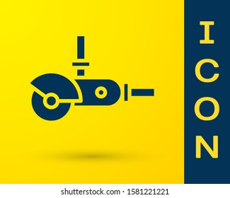 Blue Angle grinder icon isolated on yellow background.  Vector Illustration