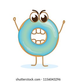 blue angry donut cartoon vector illustration EPS10