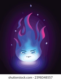 Blue angry fire character illustration vector