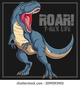 Blue angry roaring Trex vector