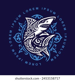 Blue Angry Shark logo - Deep Blue Background 