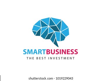 blue angular matrix smart brain vector logo design for smart business, intelligence research, smart application, advance technology and more