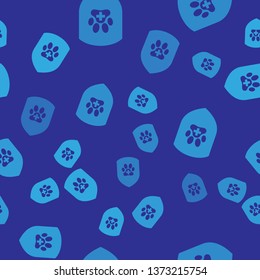 Blue Animal health insurance icon isolated seamless pattern on blue background. Pet protection icon. Dog or cat paw print. Vector Illustration