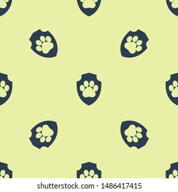 Blue Animal health insurance icon isolated seamless pattern on white background. Pet protection icon. Dog or cat paw print.  Vector Illustration