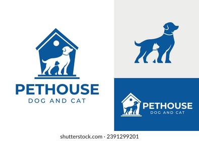 Blue Animal House Illustration Pet Dog Cat Silhouette can be used for Pet Shop Vector Design template