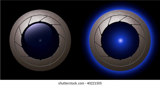 blue animation shutter LED light "on" and "off" in a metallic rim