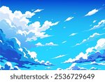 Blue anime cartoon style sky vector illustration