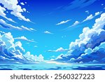 Blue anime cartoon style sky vector illustration