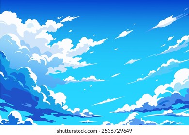 Blue anime cartoon style sky vector illustration