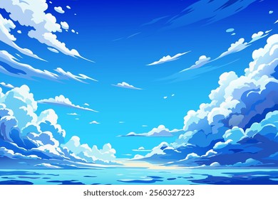 Blue anime cartoon style sky vector illustration