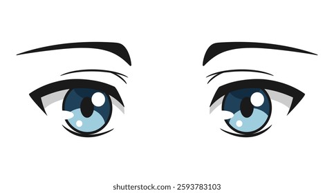 Blue anime eyes isolated on white background. Beautiful cartoon manga anime eyes. Vector illustration