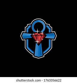 Blue ankh with red diamond logo vector eps 10