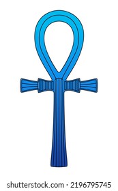 Blue ankh sign, cross with handle and ancient Egyptian hieroglyphic symbol of gods and Pharaohs, representing life. Also known as key of life, breath of life, key of the Nile, and crux ansata. Vector