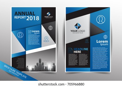 Blue annual report 2018 Leaflet Brochure Flyer template A4 size design, book cover layout design, Abstract blue presentation template with city Background. Vector Illustration eps.1
